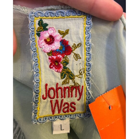 Johnny Was Mint Green Embroidered Silk Blouse L - Picture 7 of 7